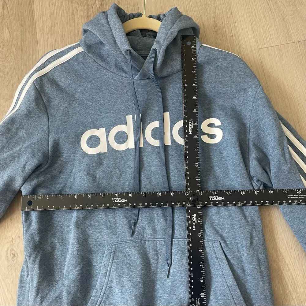 Adidas Men Medium Blue Hoodie Jumper Logo Essentials Sporty Cotton Blend Casual